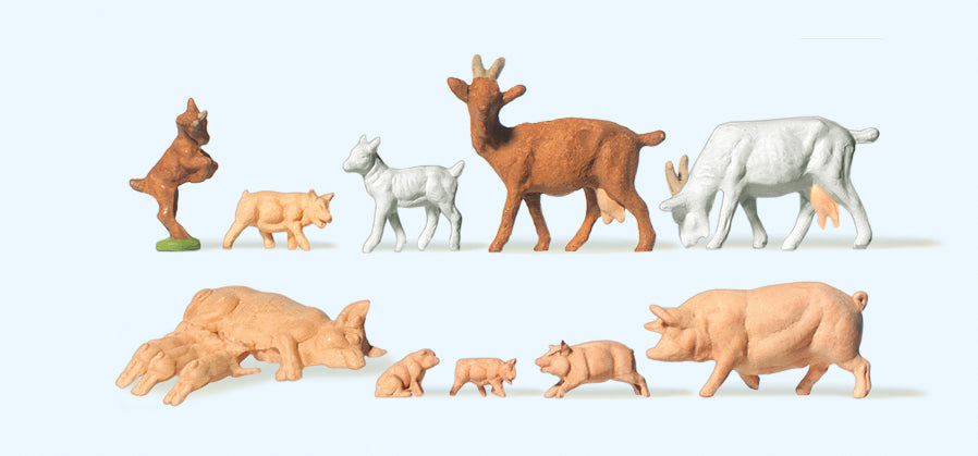 Preiser 14162 Goats/Pigs (12) Standard Figure Set HO