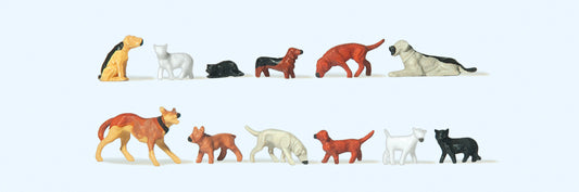 Preiser 14165 Dogs/Cats (12) Standard Figure Set HO