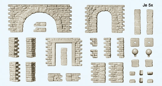 Preiser 18217 Quarrystone Walls with Doors & Arches Kit HO