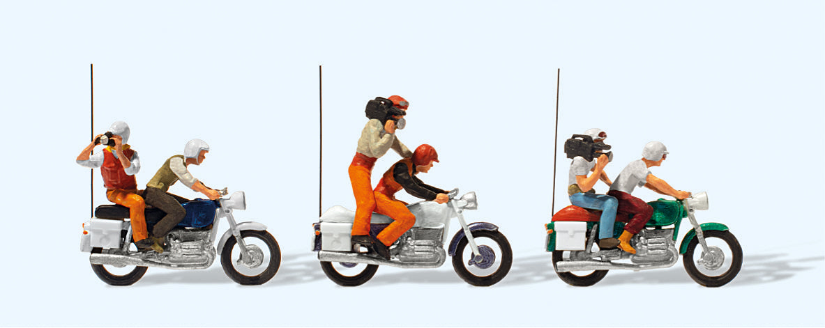 Preiser TV & Press on Motorcycles (3) Figure Set PR25102 HO Gauge