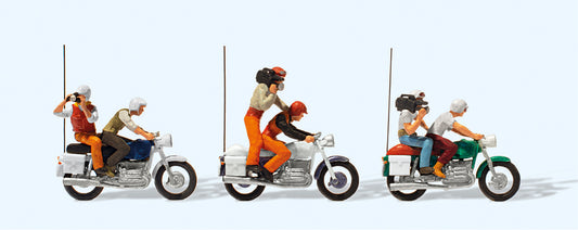 Preiser TV & Press on Motorcycles (3) Figure Set PR25102 HO Gauge