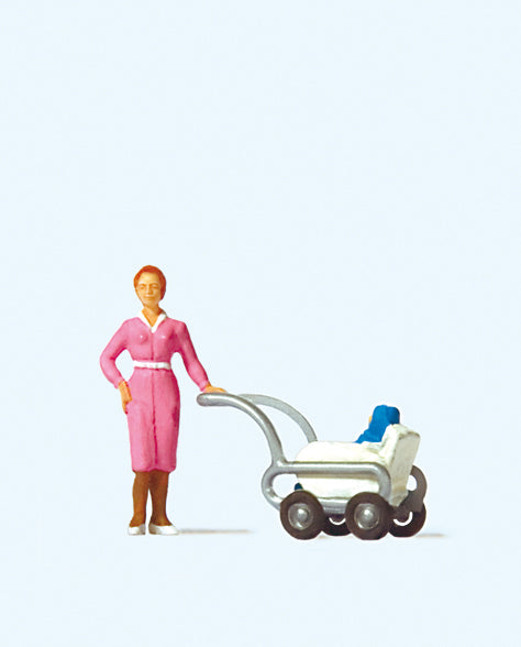Preiser 28037 Woman with Pram Figure HO