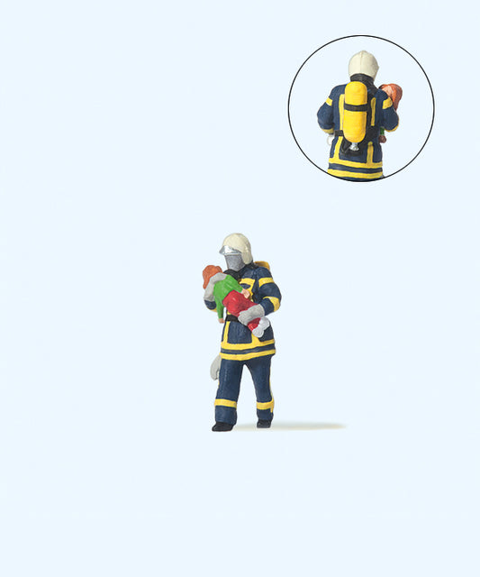 Preiser 28251 Fireman (Blue Uniform) Saving Child Figure HO