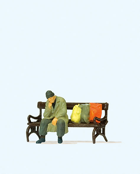 Preiser 29094 Homeless Man on Bench Figure HO