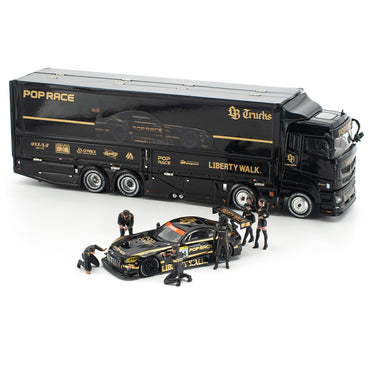 Pop Race LBWK AMG GT3 EVO w/Transport Truck & Crew 1:64 Diecast Bundle