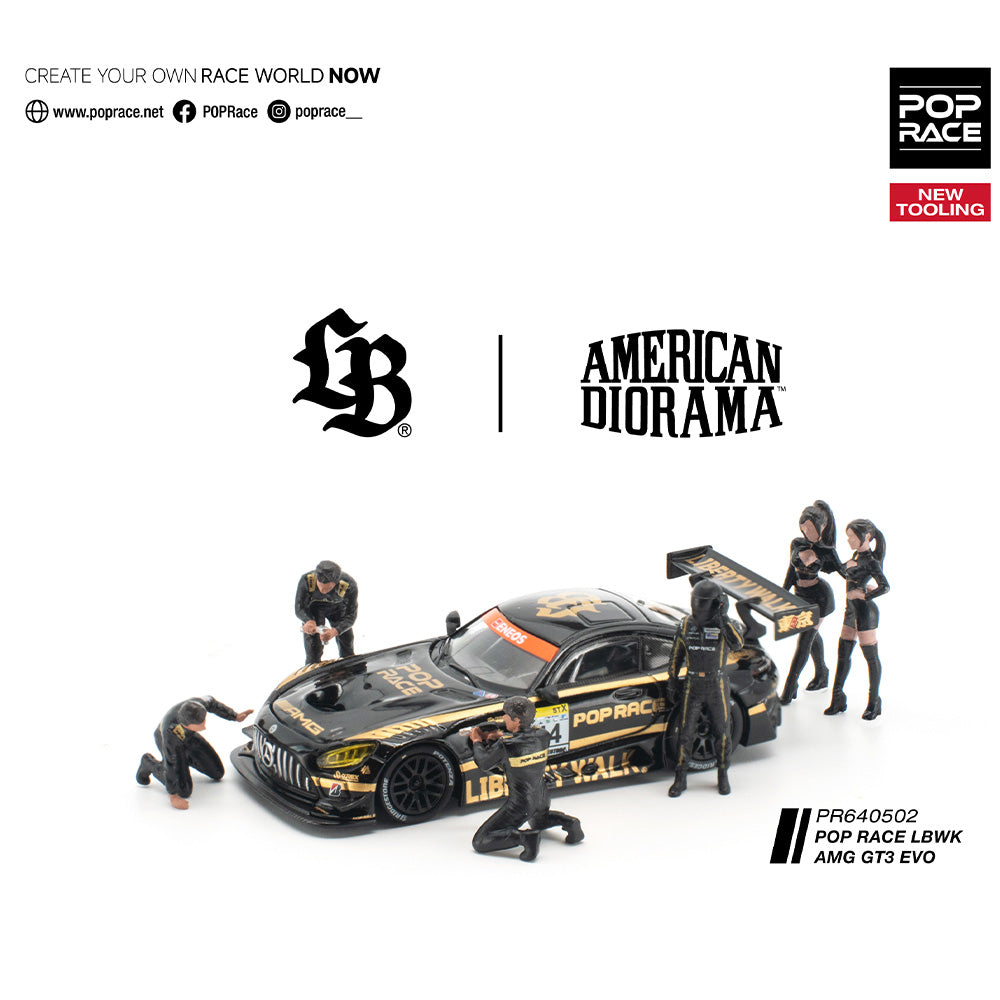 Pop Race LBWK AMG GT3 EVO w/Transport Truck & Crew 1:64 Diecast Bundle