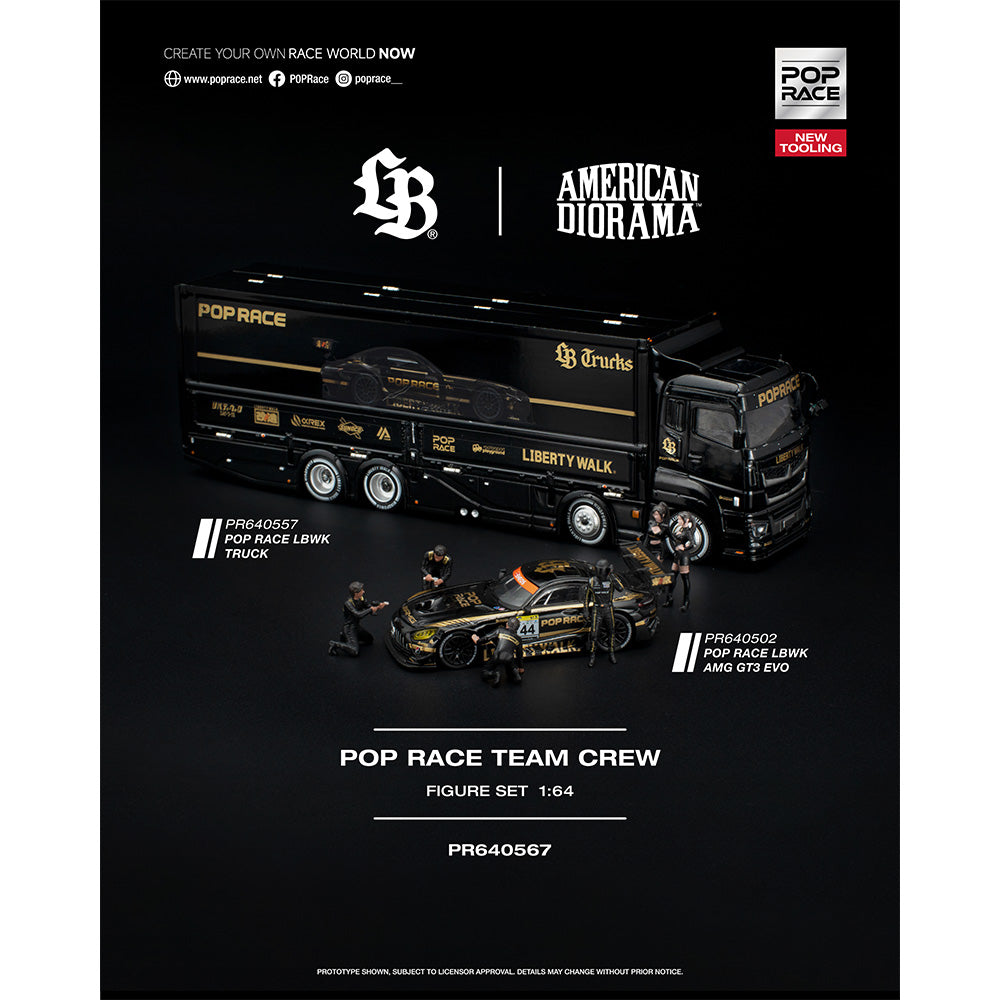 Pop Race LBWK AMG GT3 EVO w/Transport Truck & Crew 1:64 Diecast Bundle