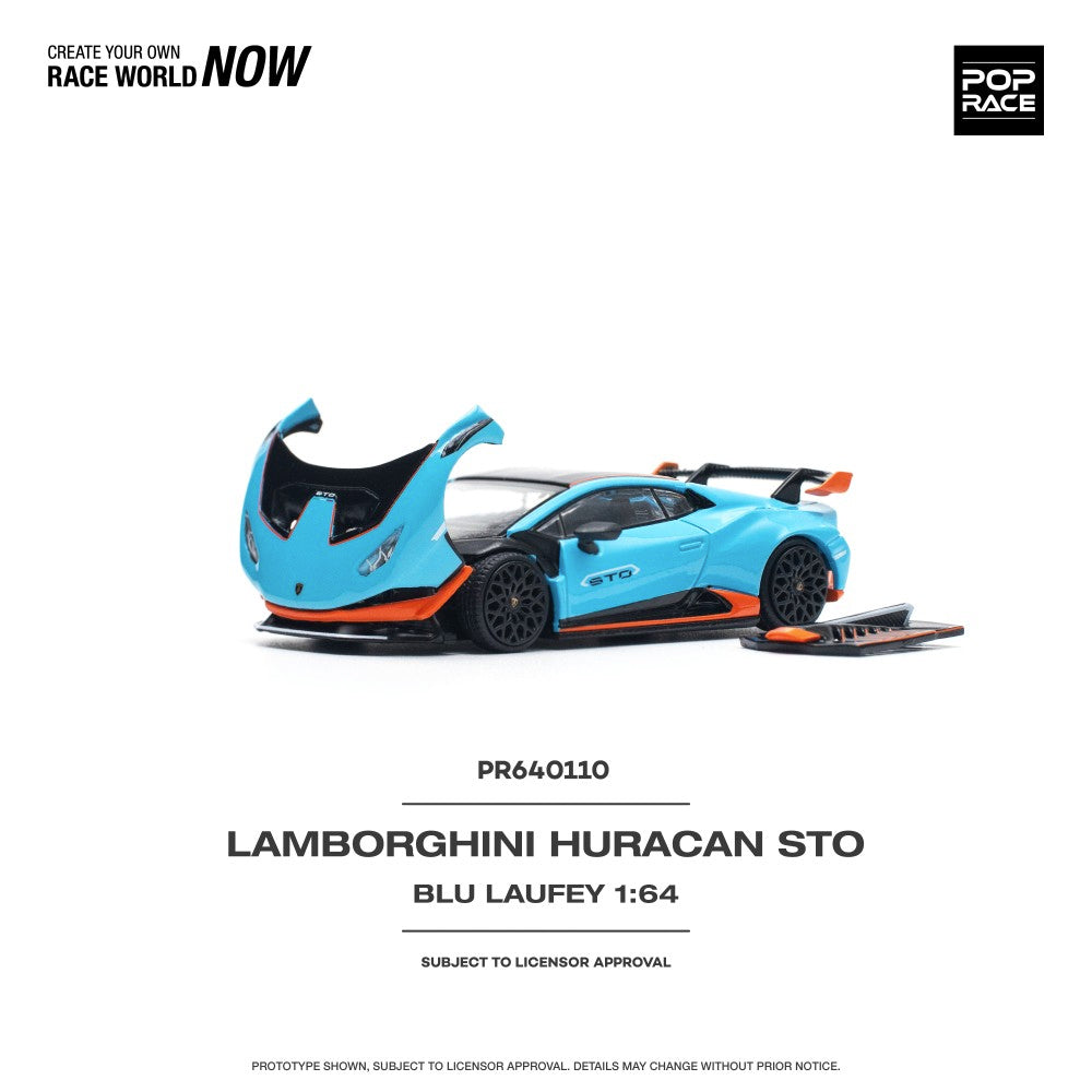 Pop Race Lamborghini Huracan STO Blu Laufey 1:64 Diecast Model 640110