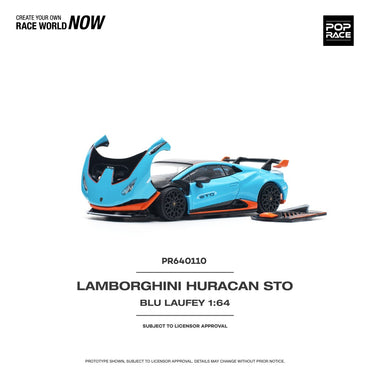 Pop Race Lamborghini Huracan STO Blu Laufey 1:64 Diecast Model 640110