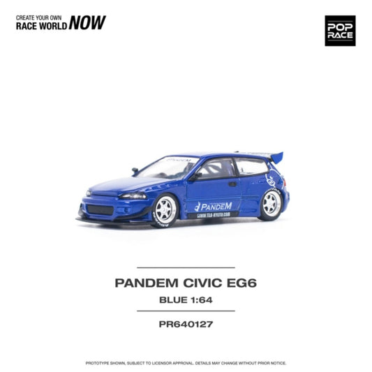 Pop Race Pandem Civic EG6 v1.5 Metallic Blue 1:64 Diecast Model 640127