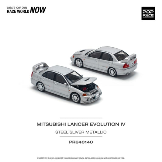 Pop Race Mitsubishi Lancer Evolution IV Steel Silver 1:64 Diecast Model 640140