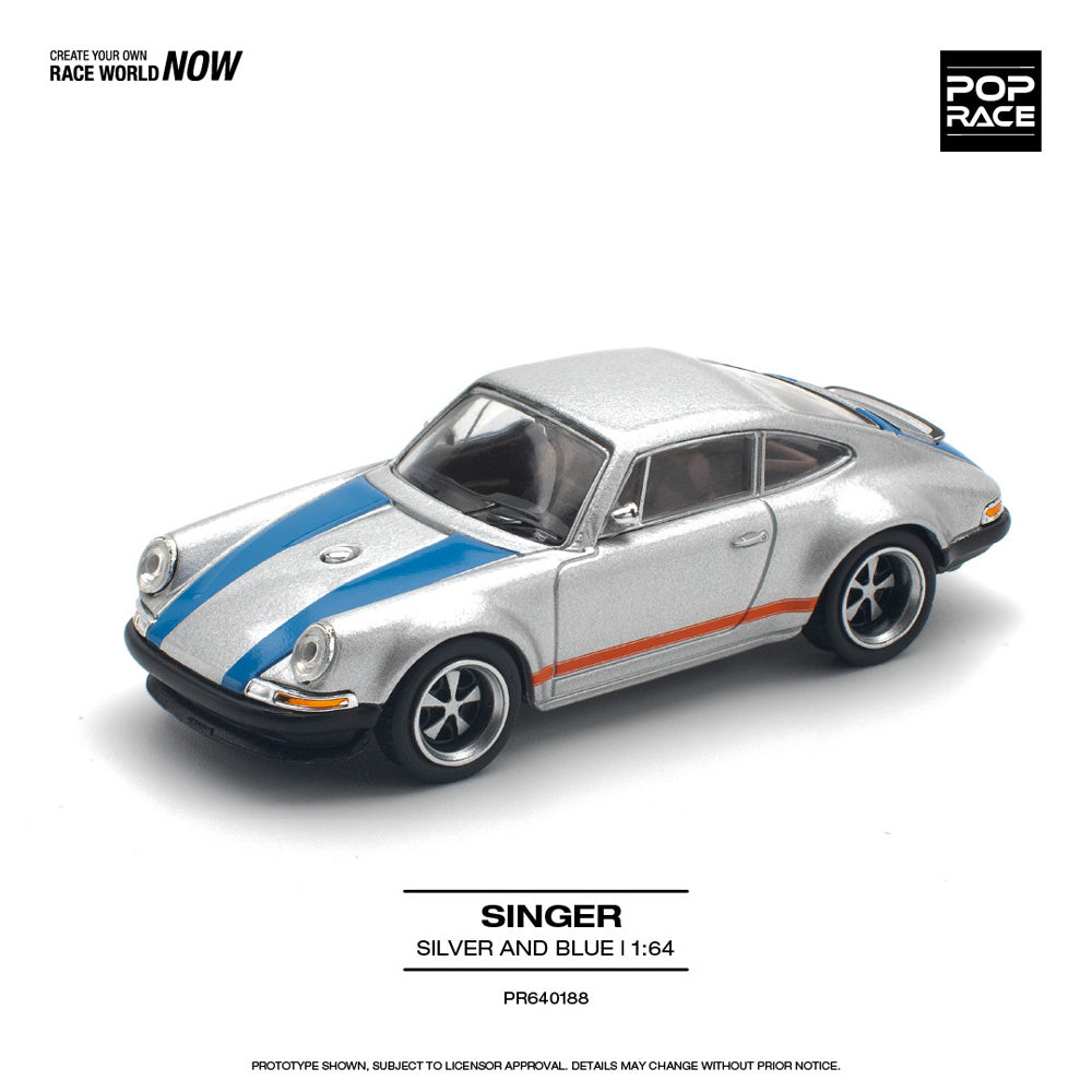 Pop Race Singer Silver & Blue 1:64 Diecast Car 640188
