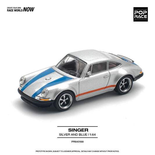 Pop Race Singer Silver & Blue 1:64 Diecast Car 640188