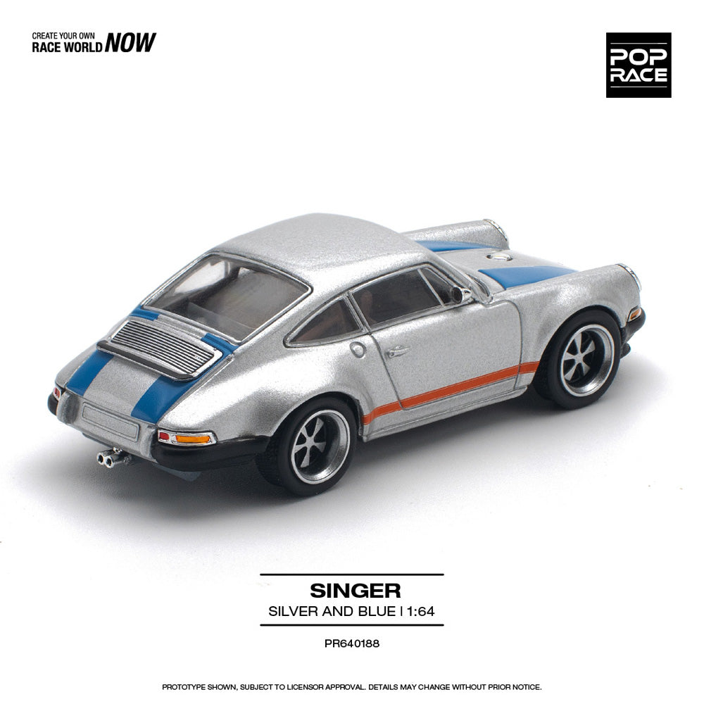 Pop Race Singer Silver & Blue 1:64 Diecast Car 640188