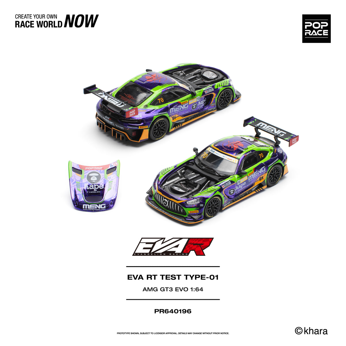 Pop Race EVA RT Test Type-01 AMG GT3 Evo Macau GP 2023 1:64 Diecast Model 640196