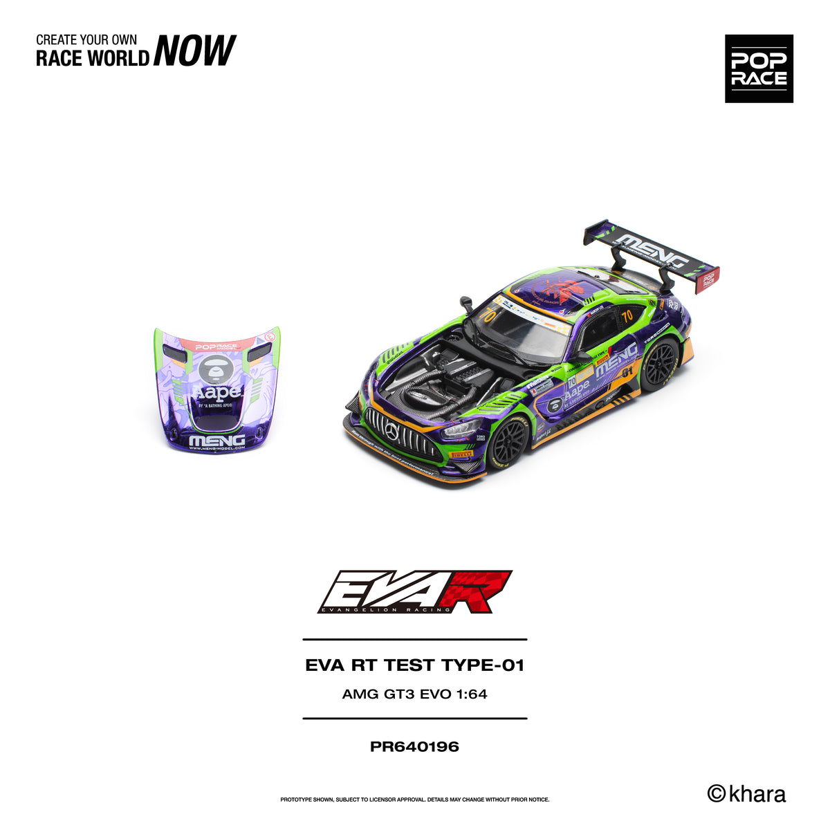 Pop Race EVA RT Test Type-01 AMG GT3 Evo Macau GP 2023 1:64 Diecast Model 640196