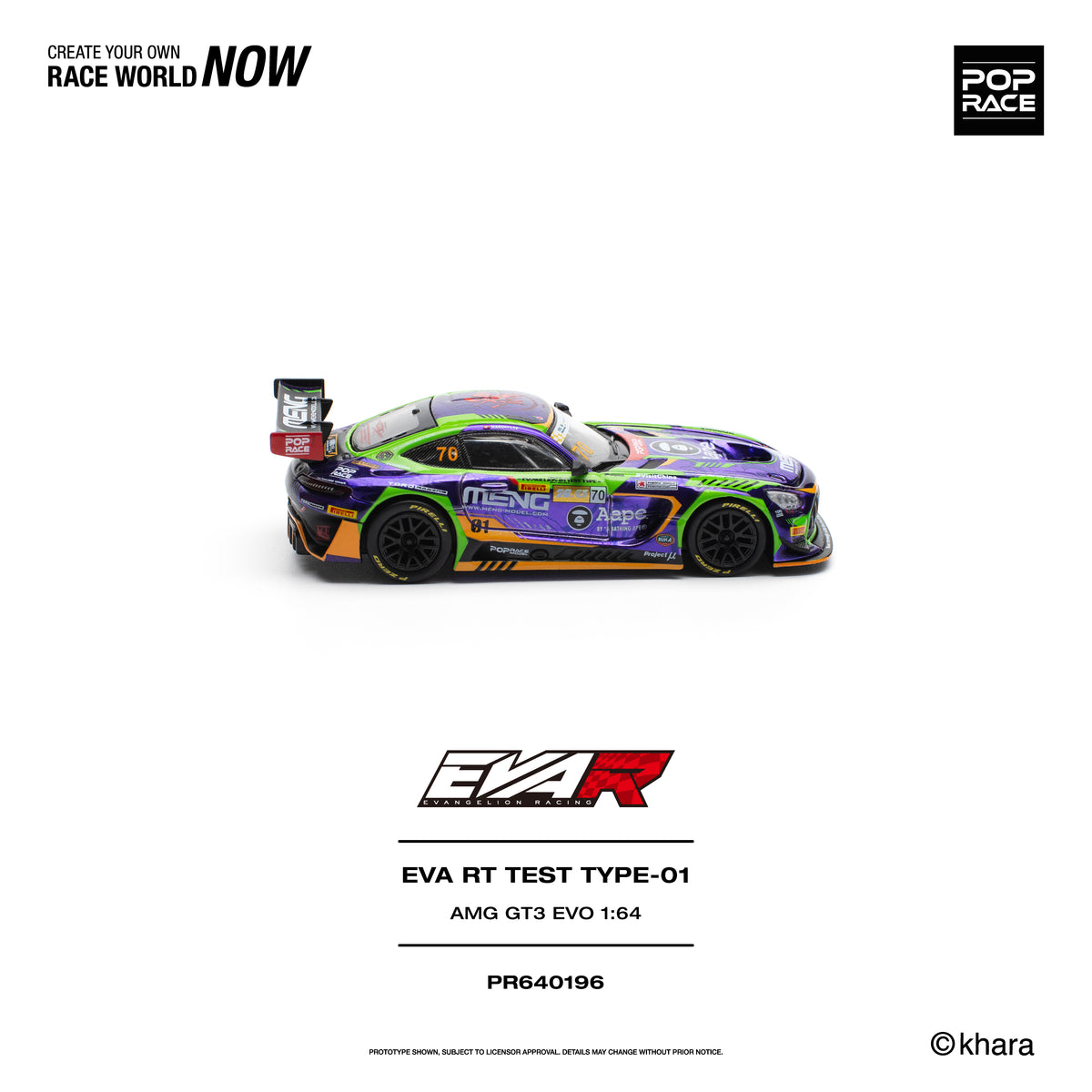 Pop Race EVA RT Test Type-01 AMG GT3 Evo Macau GP 2023 1:64 Diecast Model 640196
