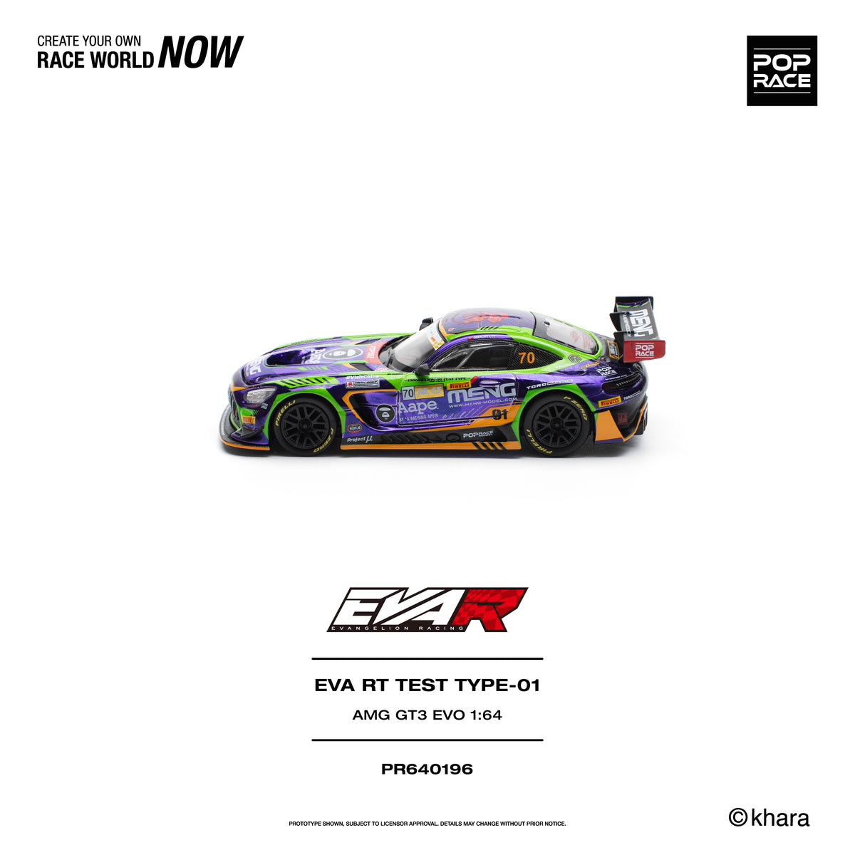Pop Race EVA RT Test Type-01 AMG GT3 Evo Macau GP 2023 1:64 Diecast Model 640196