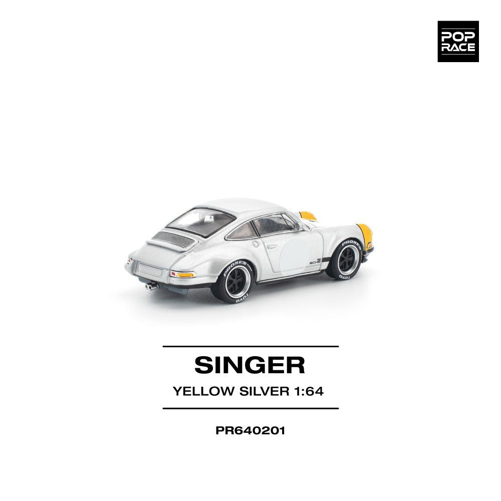 Pop Race Singer 911 SCCS Homage Yellow/Silver 1:64 Car PR640201