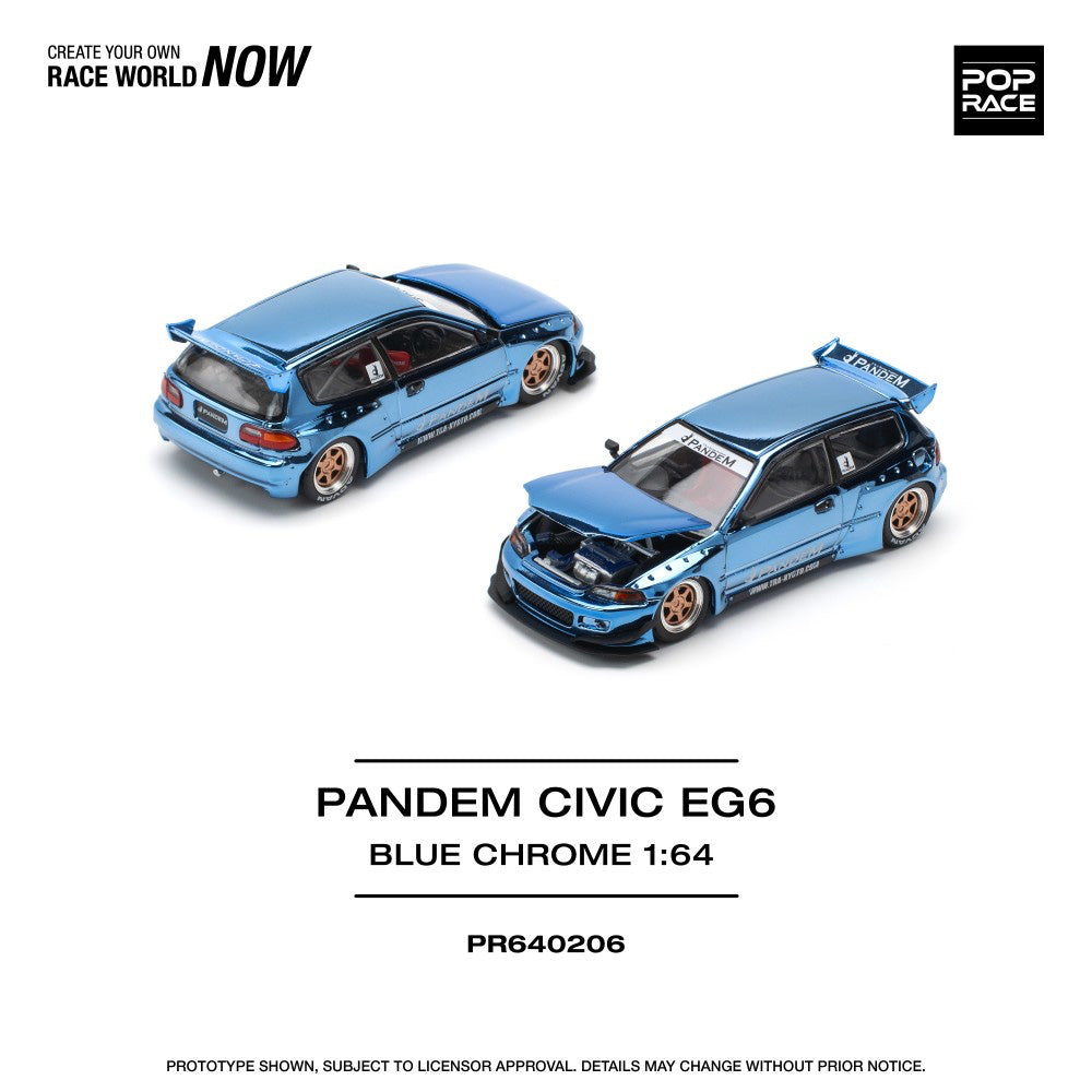 Pop Race Pandem Cvic EG6 Blue Chrome 1:64 Diecast Car