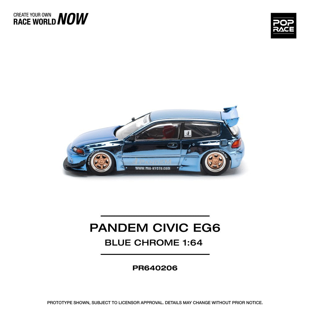 Pop Race Pandem Cvic EG6 Blue Chrome 1:64 Diecast Car