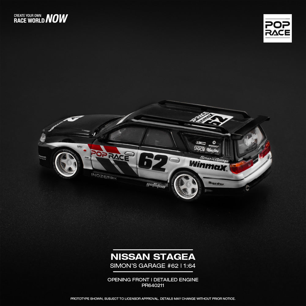 Pop Race Nissan Stagea Simon's Garage#62 Black  1:64 Diecast Model 640211