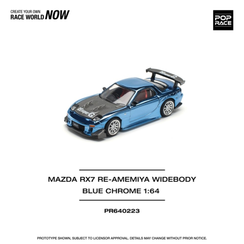 Pop Race Mazda RX-7 RE-Amemiya Widebody - Blue Chrome 1:64 Diecast Car