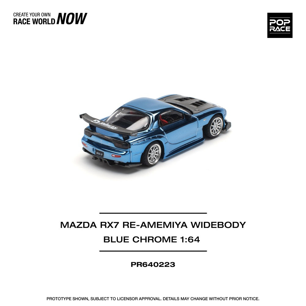 Pop Race Mazda RX-7 RE-Amemiya Widebody - Blue Chrome 1:64 Diecast Car