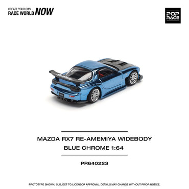 Pop Race Mazda RX-7 RE-Amemiya Widebody - Blue Chrome 1:64 Diecast Car