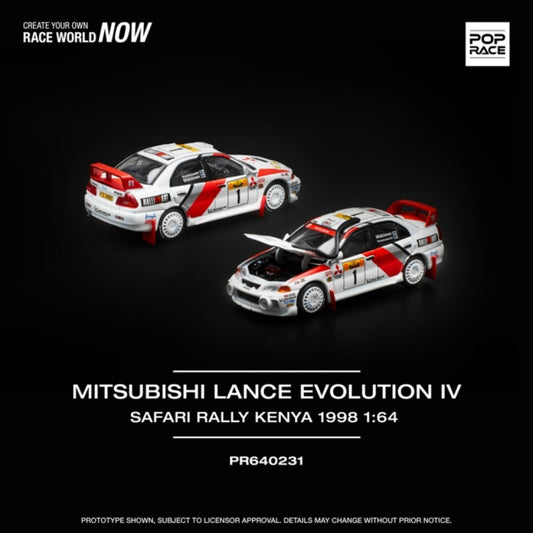 Pop Race Mitsubishi Lancer Evo IV - Safari Rally Kenya 1998 1:64 Diecast Car