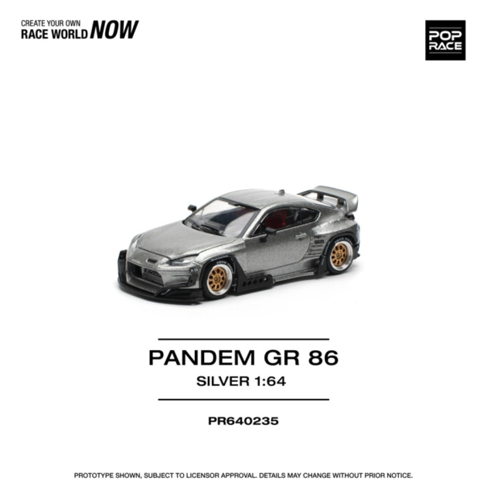 Pop Race Pandem GR86 - Silver (New Tooling) 1:64 Diecast Car