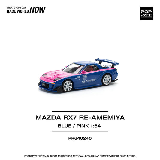 Pop Race Mazda RX-7 RE Amemiya Blue/Pink 1:64 Diecast Car 640240