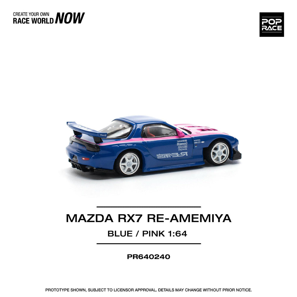 Pop Race Mazda RX-7 RE Amemiya Blue/Pink 1:64 Diecast Car 640240