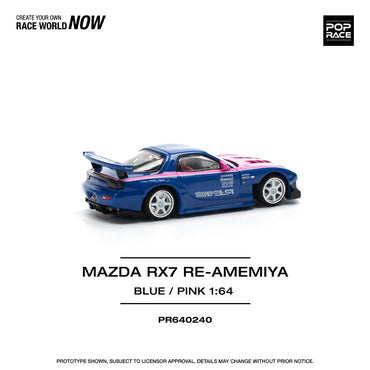 Pop Race Mazda RX-7 RE Amemiya Blue/Pink 1:64 Diecast Car 640240