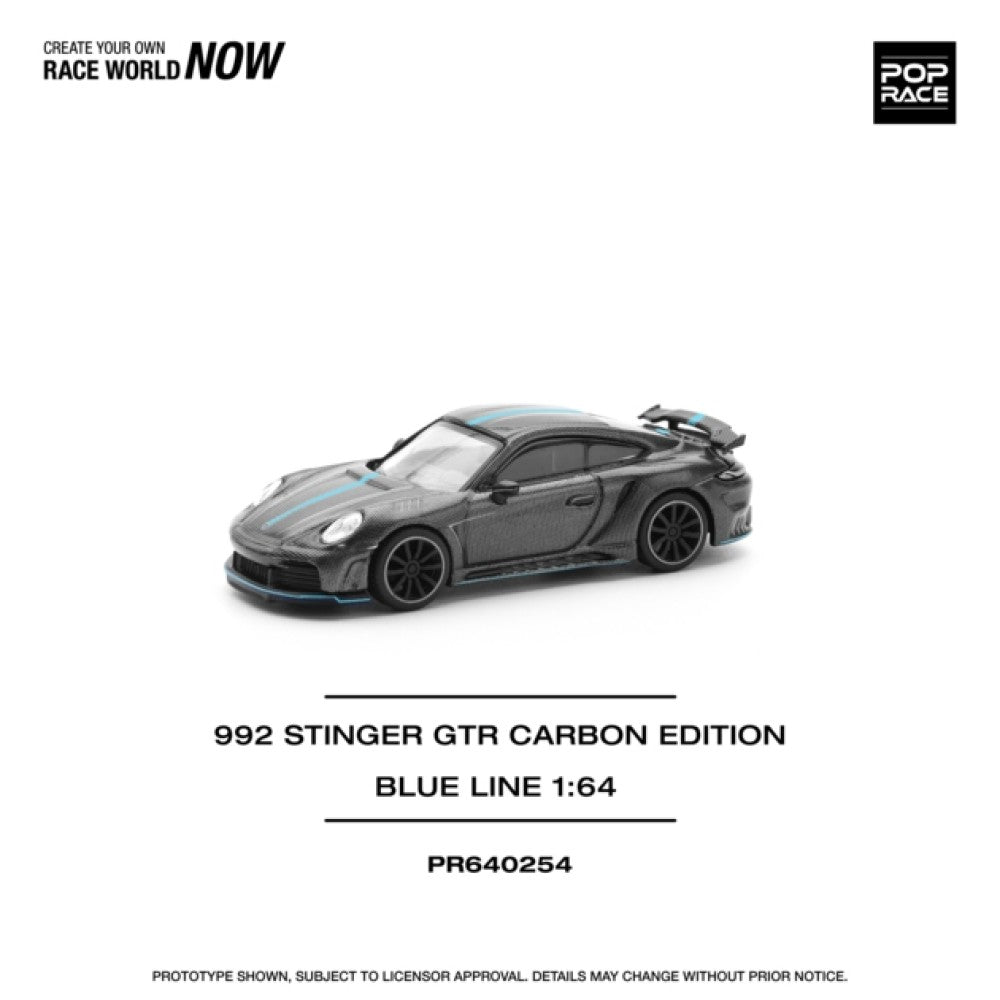 Pop Race Porsche 992 Stinger GTR Carbon Edition - Blue Line 1:64 Diecast Car