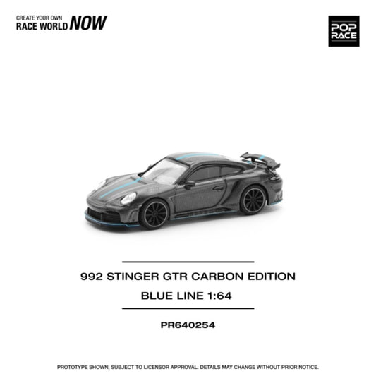 Pop Race Porsche 992 Stinger GTR Carbon Edition - Blue Line 1:64 Diecast Car