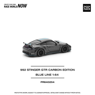 Pop Race Porsche 992 Stinger GTR Carbon Edition - Blue Line 1:64 Diecast Car