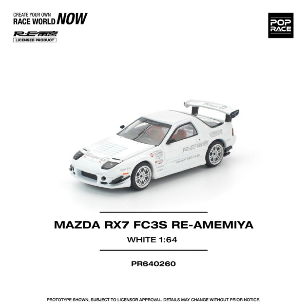 Pop Race 640260 Mazda RX7 FC3S Re-Amemiya (White) 1:64 Diecast Car