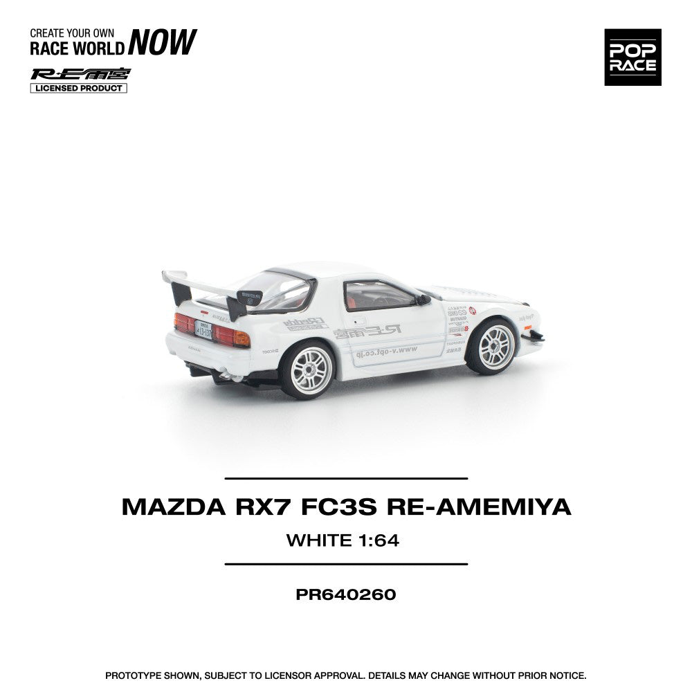 Pop Race 640260 Mazda RX7 FC3S Re-Amemiya (White) 1:64 Diecast Car