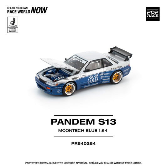 Pop Race Pandem Silvia S13 - Moontech Blue 1:64 Diecast Car PR640264