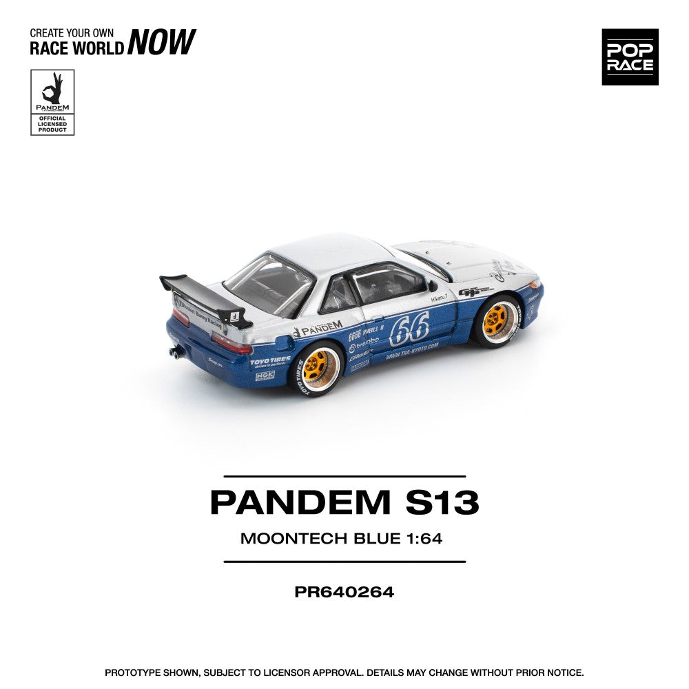 Pop Race Pandem Silvia S13 - Moontech Blue 1:64 Diecast Car PR640264