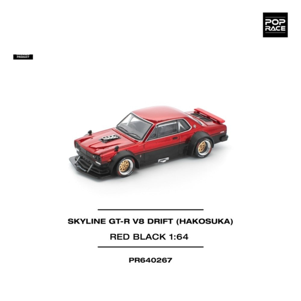 Pop Race Skyline GT-R V8 Drift (Hakosuka) - Red Black 1:64 Car PR640267