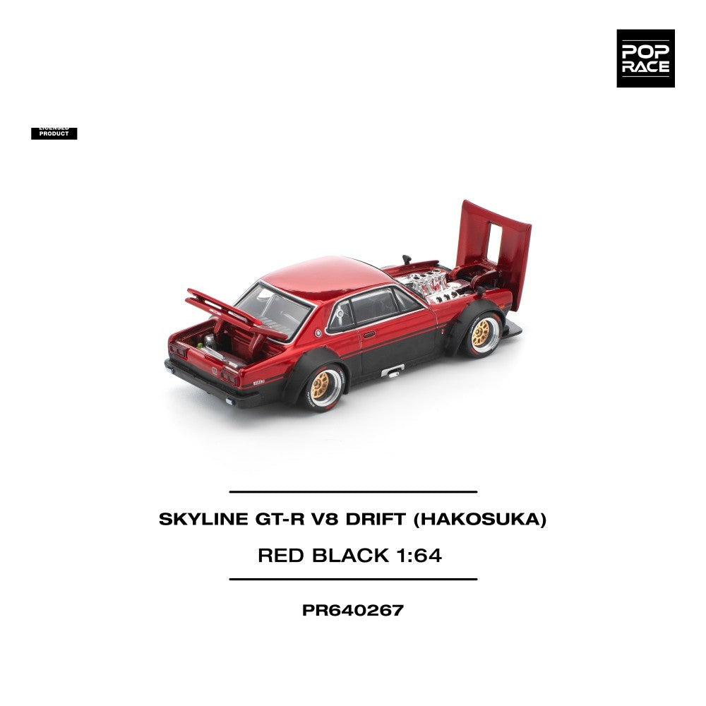 Pop Race Skyline GT-R V8 Drift (Hakosuka) - Red Black 1:64 Car PR640267