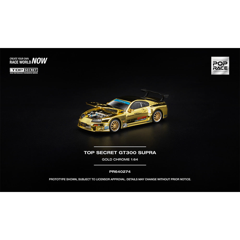Pop Race Top Secret GT300 Supra Gold Chrome 1:64 Diecast Car 640274