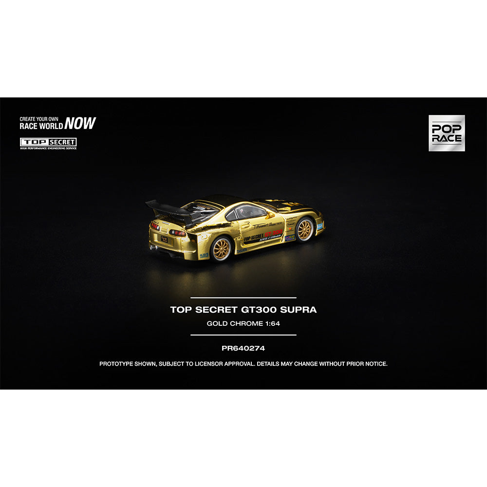 Pop Race Top Secret GT300 Supra Gold Chrome 1:64 Diecast Car 640274