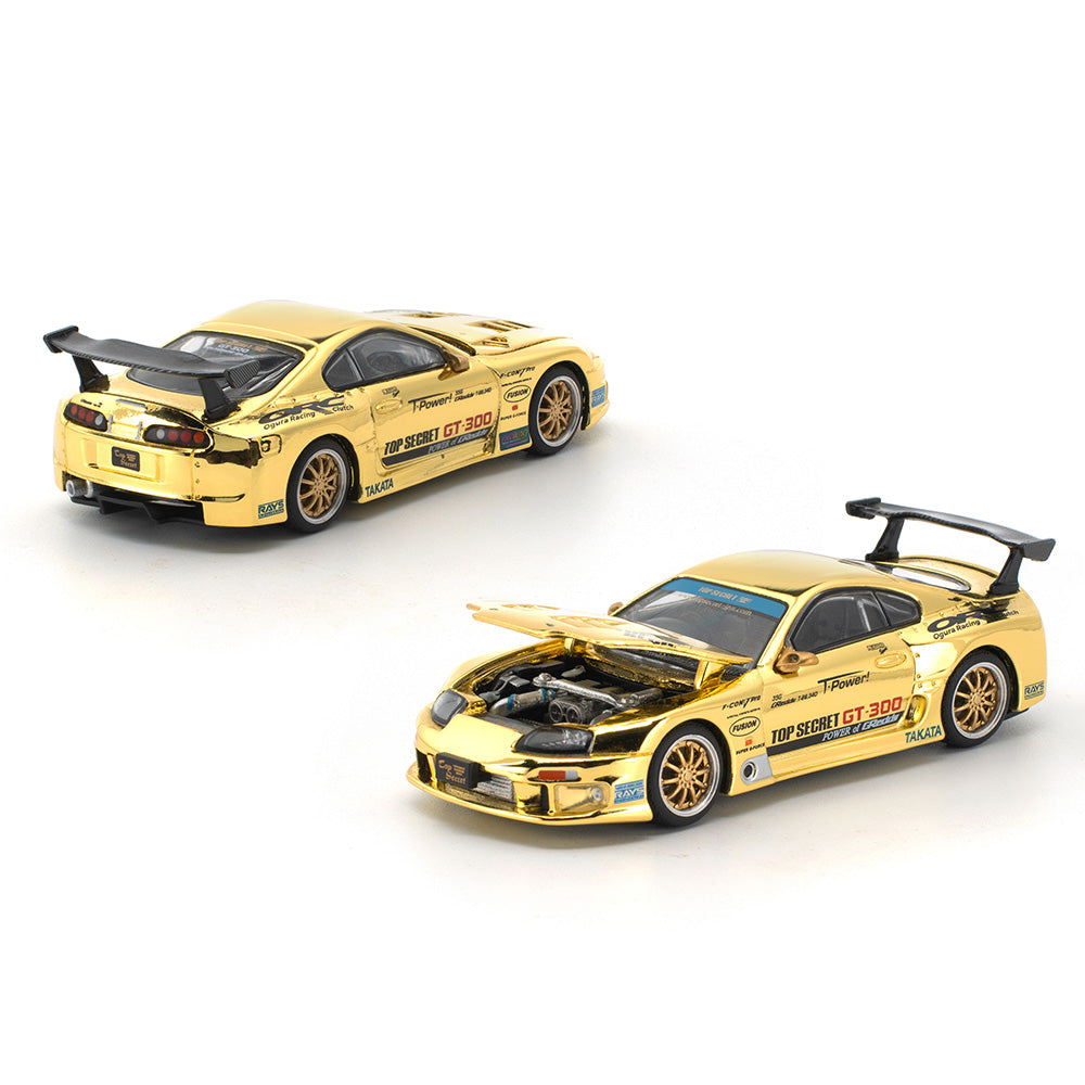 Pop Race Top Secret GT300 Supra Gold Chrome 1:64 Diecast Car 640274