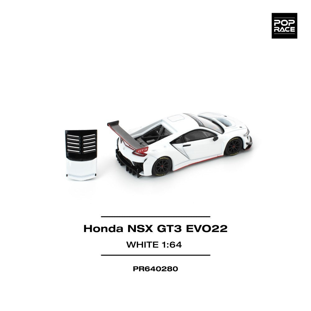 Pop Race Honda NSX GT3 Evo22 - White 1:64 Diecast Car PR640280