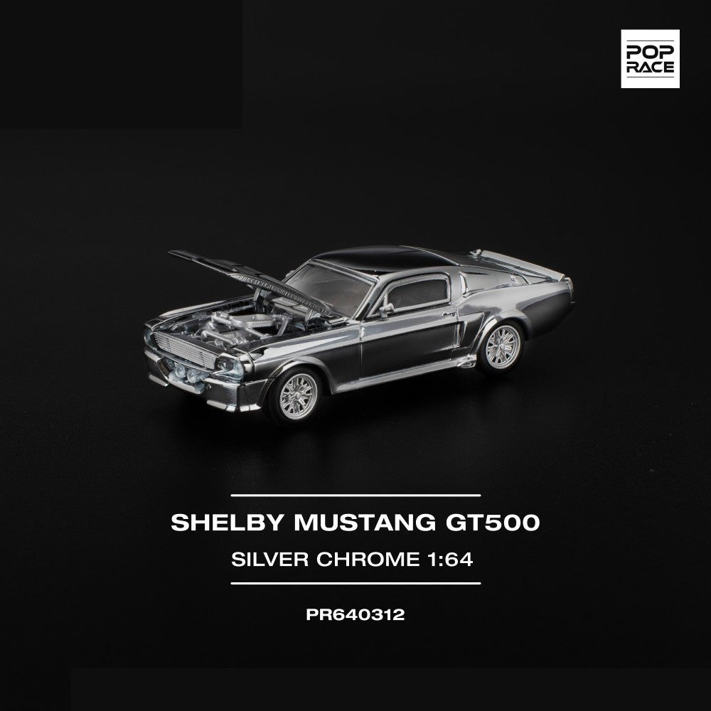 Pop Race Shelby Mustang GT500 - Silver Chrome 1:64 Car PR640312