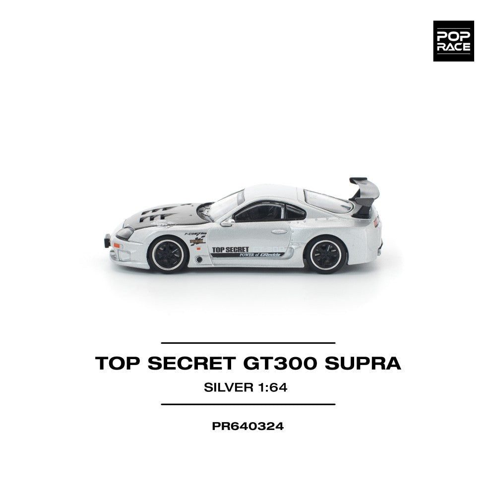 Pop Race Top Secret GT300 Supra Silver 1:64 Diecast Car PR640324