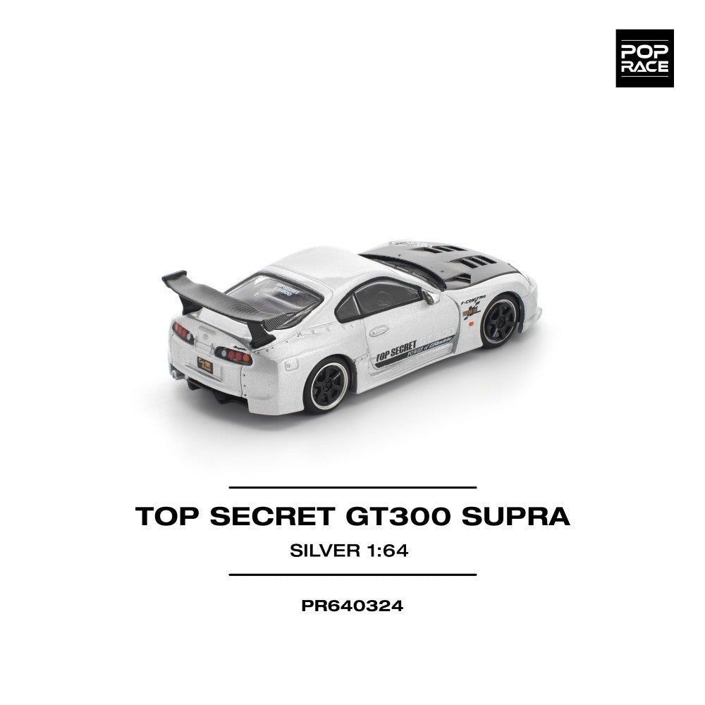 Pop Race Top Secret GT300 Supra Silver 1:64 Diecast Car PR640324